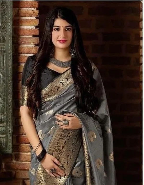 Grey_Embellished_Banarasi_Jacquard_Saree_(Grey)